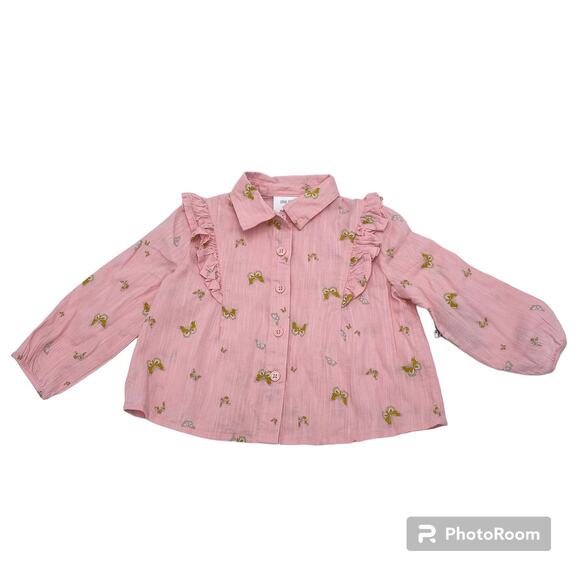 Okie Dokie Baby Girl's Pink Butterfly Graphics Button Up Top Size 12M NWT - Picture 1 of 3